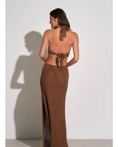 A maxi dress that is just as cute as it is comfortable. Featuring halter neckline, cut-outs and open back, and has an adjustable tie top. A must-have! Round out your vacation and weekend wardrobe with this plus size dress ELAN Crochet Maxi Halter Cut Out Dress In Brown | Brown | Dresses | Materials & Care Instructions: ['100% Acrylic', 'Imported'] Dresses Materials, Brown Dresses, Crochet Maxi, Dress Crochet, Cut Out Dress, Brown Brown, Weekend Wardrobe, Clothes Style, Out Dress