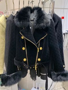 Achieve high-street fashion in cold weather with this Women's Fox Fur Collar Detachable Velvet - Golden Atelier Luxury Chic Fur Coat With Lapel Collar, Luxury Fur Coat With Padded Collar For Women, Luxury Black Fur Coat With Padded Collar, Luxury Women's Fur Coat With Padded Collar, Luxury Winter Outerwear With Ribbed Collar, Luxury Long Sleeve Biker Jacket For Cold Weather, Luxury Faux Fur Outerwear With Padded Collar, Luxury Long Sleeve Shiny Outerwear, Luxury Elegant Outerwear With Rhinestones