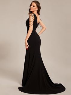 This Dress is fashionable for every occasion. the dress is made-to-order by professional tailors. You can choose from 50 colors, Regular sizes 2 to 16 and plus sizes 14w to 26W. Custom size is also available. Elegant Black Dress Formal, Floor Length Evening Gowns, Goth Wedding Guest Dress, Goth Dresses Formal, Floor-length Evening Gown With Beaded Straps, V-neck Evening Dress With Beaded Straps For Gala, Evening Gown With Beaded Straps And Floor-length, Floor-length Gown With Beaded Straps For Evening, Elegant V-neck Maxi Dress With Sweep Train