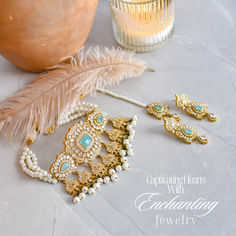 Featuring our most loved Dayana Set... Pearl Strings, Enchanting Jewelry, Unique Gift Cards, Heritage Jewellery, Stylish Earrings, Blue Stones, Stylish Earring, Mint Blue, Waist Chain