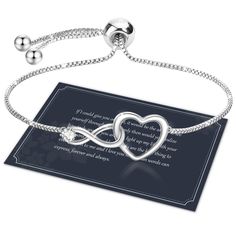 PRICES MAY VARY. 💐Color-Silver & Love Infinity Bracelets - The silver bracelet combines Heart-Shape and Infinity Symbol. Simple and elegant bracelet design allows you to shine wherever you are. A infinity bracelet with a touch of design is definitely a fashion item for any lady's closet. This 925 silver bracelet is hypoallergenic, smooth, durable and friendly to wearer. 💐Shining 5A Zircons - We carefully selected the top 5A grade brilliant zircon (3MM, D Color, VVS Clarity, More Purity than ot Adjustable Elegant Heart Bracelet For Valentine's Day, Elegant Adjustable Heart Bracelet For Valentine's Day, Adjustable Cubic Zirconia Bracelets For Valentine's Day, Double Heart Bracelet For Mother's Day, Adjustable Cubic Zirconia Heart Bracelet Gift, Elegant Adjustable Heart Bracelet As Gift, Heart Bracelet For Friendship And Mother's Day, Elegant Stainless Steel Heart Bracelet For Anniversary, Mother's Day Friendship Heart Bracelet