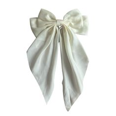 As the newest addition to our bow collection, the luxe silk bow does not disappoint. This oversized bow elevates and adds a pop to any holiday outfit. - Material: Satin - Size: 8.9(L) x 12.6(H) inches - Tight, clasping barrette closure - Designed with love in San Diego Shop the rest of our bow collection here FAQ click here Return Policy click here Chic Satin Bow With Ribbon Details, Chic Satin Bow With Ribbon, Chic White Bow For Party, Chic Satin Bow For Party, Chic Satin Bow For Formal Occasions, Chic Evening Bow Tie With Satin, Chic Satin Bow Tie For Evening, Chic Evening Satin Bow Tie, Chic White Satin Bow