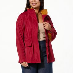 TWRHLL by Christie Brinkley Raglan Sleeve Utility Jacket So much to love about this sporty jacket: a fit-customizing drawstring waist, handy pockets, a weather-minded storm flap. It's the perfect travel layer, whether your adventures have you jetting across the country or running around the town. Sporty Jacket, Christie Brinkley, Draped Fabric, Workout Jacket, Utility Jacket, Red Jacket, Raglan Sleeve, Unique Fashion, Outerwear Jackets