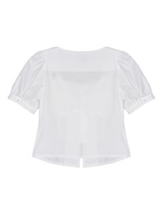 Editor's NoteThis is a 100% cotton blouse. The heart neck adds a lovely touch, and the sleeves and bust shirring details create a voluminous shape for a feminine mood.- NICK&NICOLE logo embroidered on the shoulder- Easy to wear thanks to front button closure- A versatile item that can be matched with various bottoms such as skirts and jeans*Actual colors may differ depending on monitor specifications and resolution.*The color of the product shown in the model image may differ from the actual product due to weather and lighting.*Please refer to the product detail cut below to check the exact color of the product.Measurements (in.)M / L- Shoulder: 12.8 in. / 13.58 in.- Chest: 15.75 in. / 16.54 in.- Sleeve: 9.84 in. / 10.63 in.- Length: 19.29 in. / 19.69 in.*Model size: Height 5'68, Bust Chic Cotton Shirt With Gathered Sleeves, Classic Cotton Tops With Gathered Sleeves, Classic Tops With Puff And Gathered Sleeves, Feminine Cotton Puff Sleeve Top With V-neck, Cotton Puff Sleeve V-neck Top For Work, V-neck Cotton Puff Sleeve Top For Work, White Tops With Gathered Sleeves For Daywear, Classic White Top With Gathered Sleeves, Classic White Tops With Gathered Sleeves