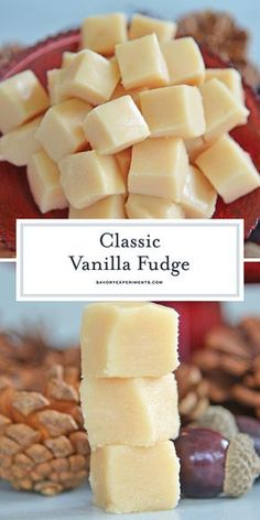 several different types of cheeses and nuts on a plate with the words classic vanilla fudge