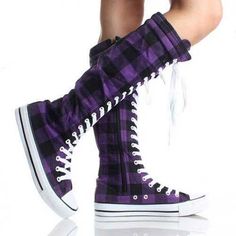 Converse Knee High Boots | 12 Fashionable Knee High Converse Shoes with Buckles for Women Zapatillas All Star, Knee High Converse, High Converse, Woman Boots, Boots Tall, Flat Sneakers, Girls Boots, Sky High