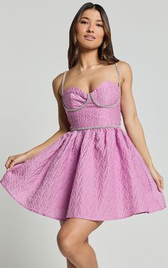 Grayson Mini Dress - Jacquard Sweetheart Diamante Detail Mini Dress in Lilac Glamorous Dress With Lined Bodice And Heart-shaped Neckline, Glamorous Dress With Heart-shaped Neckline And Lined Bodice, Glamorous Prom Dress With Heart-shaped Neckline, Glamorous Mini Dress With Fitted Bodice And Heart-shaped Neckline, Glamorous Mini Dress With Heart-shaped Neckline And Fitted Bodice, Glamorous Mini Dress With Heart-shaped Neckline, Glamorous Party Dresses With Heart-shaped Neckline, Dressy Dresses With Sweetheart Neckline For Party Season, Party Dress With Fitted Bodice And Heart-shaped Neckline