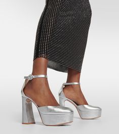 Holly D Orsay 70 Leather Platform Pumps in Silver - Gianvito Rossi | Mytheresa Silver Pumps, Platform Pumps, Ankle Straps, Gianvito Rossi, Ankle Strap, Bags Designer, Color Design, Dust Bag, In Italy