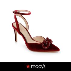 in stock Red Strappy Heels, A Walk To Remember, My Shoe Collection, Jeweled Heels, Gala Dress, Jewel Badgley Mischka, Colored Sandals, Velvet Pumps, Ankle Strap Pumps