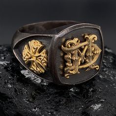 Step back in time with our Victorian Monogram Signet Ring, inspired by the elegance and grandeur of the Victorian era. This antique-style ring is a statement piece that will instantly elevate your style. Crafted with meticulous attention to detail, it features 14k gold initials and charming Celtic cross design on the sides.  What sets this ring apart is its personalization option. You can customize it with your own initials, making it a truly unique and meaningful piece. Whether you want to commemorate a special date, honor a loved one, or simply add a personal touch, this ring allows you to do just that. This ring is not only a fashion accessory, but also a timeless keepsake. It makes for an exceptional personalized gift for any occasion, be it a birthday, anniversary, graduation, or even Luxury Silver Initial Ring, Luxury Signet Ring For Anniversary, Luxury White Gold Initial Ring, Luxury Signet Ring With Classic Design, Luxury Engraved Signet Ring For Formal Occasions, Luxury Classic Design Signet Ring, Luxury Collectible Rings, Luxury Signet Ring For Anniversary With Classic Design, Luxury Sterling Silver Signet Ring