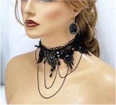 Black Lace Choker Collar Necklace, Vintage Inspired Victorian Black Lace Necklace Earrings Bracelet , Gothic Wedding Choker, Gothic Collar - Etsy Thailand Black Victorian Jewelry For Wedding, Black Victorian Wedding Jewelry, Victorian Black Wedding Jewelry, Handmade Gothic Choker For Wedding, Elegant Black Choker For Wedding, Handmade Black Jewelry For Wedding, Elegant Black Wedding Choker, Vintage Lace Choker Jewelry, Black Wedding Choker Jewelry