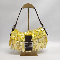 Fendi Baguette Yellow Silk With Mother-Of-Pearl Sequins Rare Fendi Baguette Silk Yellow Yellow Silk, Fendi Baguette, Credit Card Debit, Fendi Bags, Prada Bag, Debit Card, Dior Bag, Shoulder Bag Women, Chanel Bag