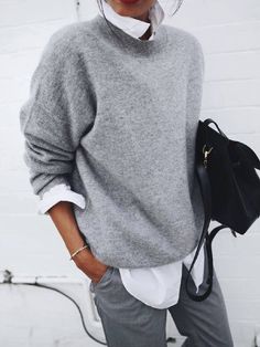 Two Long Sleeves Sweaters & Cardigans Turtleneck Outfit, Pullover Mode, Sweater Outfit, Grey Turtleneck, Trendy Winter, Winter Pullover, Long Sleeve Pullover Sweater, Knitted Tops, Loose Outfit