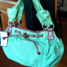 This Handbag Is Brand New With Tags.. Green Satchel With Handle Drop For Shopping, Green Satchel Bag With Handle Drop, Spring Hobo Bag With Adjustable Strap For Errands, Green Shoulder Bag With Handle Drop, Green Shoulder Bag With Handle Drop For Travel, Trendy Green Satchel With Handle Drop, Casual Bags With Detachable Strap For Errands, Green Bucket Shoulder Bag With Handle Drop, Spring Bucket Shoulder Bag With Handle Drop