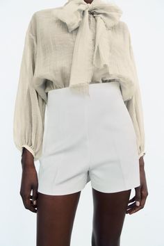 DOUBLE FABRIC SHORTS WITH A HIGH WAIST - White | ZARA United States