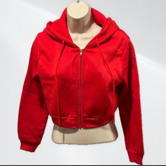 Bright Red Cropped Zip Up Hoodie Extra Small Pulls To Tie Hoodie Unbranded Brand New Open Bag For Pictures Measurements Pit To Pit Across Front Zipped: 19” Length Back Shoulder To Hem: 16” Ab12 Red Hooded Jacket With Zipper Closure For Winter, Trendy Red Hoodie For Winter, Red Fleece Hooded Jacket, Red Fleece Hooded Jacket With Drawstring Hood, Trendy Red Hoodie For Fall, Red Hooded Jacket With Drawstring Hood For Fall, Winter Hooded Tops With Zipper Closure, Casual Red Hooded Jacket For Spring, Trendy Hooded Top With Zipper Closure