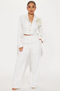 Weekend Moves Tweed Suit Set - Off White | Fashion Nova, Matching Sets | Fashion Nova Tweed Blazer Outfit, Cropped Tweed Blazer, Blazer Collar, Off White Fashion, Classy Business Outfits, Pant Suits For Women, Tweed Pants, Tweed Suit, Tea Cake