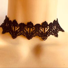 Black Lace Choker Necklace, New, 1 3/8” Wide, 12 1/2” Long, Lobster Clasp With Adjustable Chain. Adjustable Black Choker For Party, Formal Black Choker, Elegant Black Formal Choker, Halloween Party Black Choker, Adjustable Black Choker For Halloween, Adjustable Black Halloween Choker, Black Choker With Black Band, Black Band Choker Jewelry, Gothic Black Jewelry With Black Band