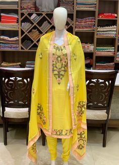 Kashmiri Embroidered Suit, Women Indian Ethnic Wear, Party Wear, Girls Designer Suits, Kashmir Suits Yellow Raw Silk Salwar Kameez With Chikankari Embroidery, Yellow Chikankari Embroidery Raw Silk Salwar Kameez, Fitted Yellow Cotton Silk Kurta, Yellow Silk Salwar Kameez With Chikankari Embroidery, Yellow Art Silk Kurta With Chikankari Embroidery, Yellow Silk Churidar With Chikankari Embroidery, Yellow Cotton Silk Sets With Zari Work, Yellow Silk Traditional Wear With Dabka Work, Bollywood Style Yellow Cotton Silk Churidar