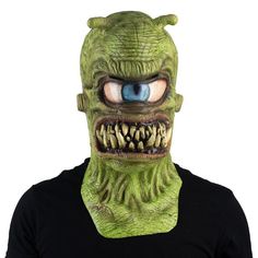 Strike fear into earthlings as the terrible Rool Alien! This 100% natural latex mask depicts a savage toothy one-eyed green alien. pbAdult Rool Alien Latex Mask product details:-b-p ul li9.5in wide x 10.7in long x 17in tall-li li100% natural latex-li liOne size fits most teens and adults-li -ul pbCare Instructions:-b-p ul liWipe clean with damp cloth-li liAir dry-li -ul Green Masks And Prosthetics For Halloween Costume Party, Green Halloween Masquerade Mask And Prosthetics, Spaceman Or Alien Masks, Green Halloween Costume Party Mask, Creepy Alien Costume, Bald Alien Makeup, Green Halloween Masquerade Mask, Alien Prosthetic Makeup, Scary Alien Makeup