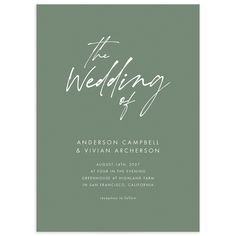 the wedding day card is shown in green with white ink on it and an elegant calligraphy