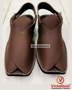 *Elevate your style with our exquisite Dark Brown handmade leather Peshawari shoes. Crafted with precision and care, this footwear is a testament to fine craftsmanship. Handmade from genuine, high-quality leather, this Peshawari footwear offer a perfect blend of comfort and elegance. *The deep, rich brown hue adds a touch of sophistication to any outfit, making them versatile for both casual and formal occasions. Each pair is created with attention to detail, ensuring durability and longevity. T Leather Sandals With Dabka And Round Toe, Traditional Formal Leather Shoes With Rubber Sole, Traditional Leather Shoes With Round Toe For Formal Occasions, Traditional Round Toe Leather Shoes For Formal Occasions, Traditional Plain Toe Leather Shoes, Traditional Leather Open Toe Shoes, Traditional Closed Toe Leather Sandals, Traditional Closed Toe Sandals With Leather Lining, Artisan Leather Closed Toe Shoes