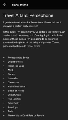an iphone screen with the text travel altars persephone