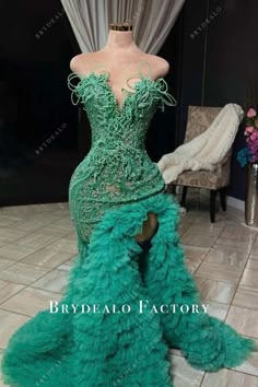 Green Pearls Strapless See-through Ruffled Tulle Trumpet Formal Dress Custom Made Prom Dress, Prom 2025, Prom Inspiration, Classy Prom, Prom Dress Inspo, African Prom Dresses, Sparkly Prom Dresses, Gorgeous Prom Dresses, Prom Girl Dresses