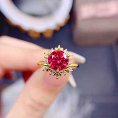 Color: Rose Red Size: Adjustable Opening Ruby Ring Engagement, Snowflake Ring, Korean Accessories, Jewels Rings, Ruby Engagement Ring, Rose Rouge, Copper Rings, Valentines Jewelry, Gold Plated Rings