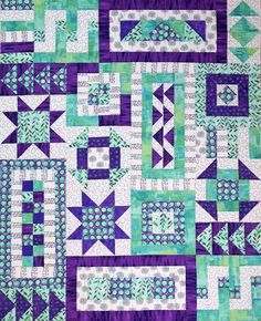 a purple and green quilt with squares on it