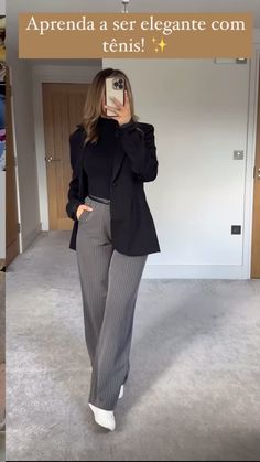 Blazer With Flare Pants, Grey Shirt Outfit Women Work, Second Date Outfit Casual, Sleek Office Blazer For Winter, Work Outfits Women With Sneakers, Winter Semi-formal Tailored Blazer, Modern Winter Office Blazer, Timeless Long Sleeve Blazer For Office, Corporate Interview Outfit