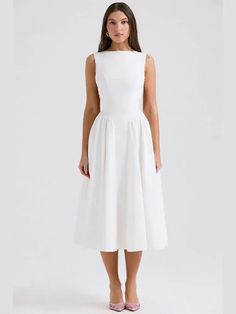 White Sheath Midi Dress with Back Waist Cut-out How To Fold Sleeves, A Line Dresses, Backless Maxi Dresses, Pleated Midi Dress, Midi Dress Sleeveless, Evening Attire, Spring 2024, Middle Age, Glamorous Evening Gowns