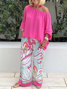 Couleur: Rose, bleu profond, Bleu clair, Café; Taille: S, M, L, F, XL, Le XL, XXL, XXXL Two Piece Pants Set, Casual Suit, Off Shoulder Tops, Outfit Casual, Printed Pants, British Style, Casual Outfit, Fashion Pants, Two Pieces