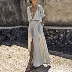 Batwing Sleeve Pattern, Plain Maxi Dress, Split Long Dress, Pocket Maxi Dress, Womens Long Dresses, Bohemian Maxi Dress, Split Maxi Dress, Dress Stores Online, Maxi Dress Online