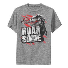 He'll love the cool look of this boys' Jurassic World Roarsome T-Rex Red Slashed Performance Tee. He'll love the cool look of this boys' Jurassic World Roarsome T-Rex Red Slashed Performance Tee. Crewneck Short sleeves FABRIC & CARE Cotton Machine wash Imported Size: Small. Color: Charcoal. Gender: male. Age Group: kids. Pattern: Graphic. Material: Cotton / Poly. Dinosaur Tshirt, Cool Look, Kids Pattern, Boys Top, Jurassic World, Pattern Graphic, The Cool, T Rex, Boy's Clothing