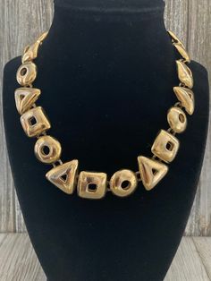 "Fabulous Vintage ANNE KLEIN Signed Gold Modern Runway Collar Necklace Circa 1990's Excellent condition...front is perfect....back has minor wear Signed Anne Klein Very high quality Textured gold finish Modern design Couture look Adjustable toggle closue 17\" overall length, 1\" wide" Gold Runway, Gaudy Jewelry, Single Necklace, Style Essence, Jane Austin, Couture Looks, Chunky Jewelry, Bib Necklaces, Italian Summer