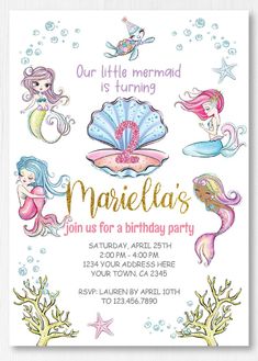 Pin by Valentina on Guardado rápido in 2024 | Mermaid party invitations ...