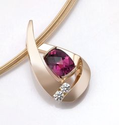 "14k Yellow Gold - Rhodolite Garnet and White Sapphire Pendant - 3378 - Chain Not Included Make a statement with this contemporary design handcrafted by award winning designer, David Worcester. ( IMPORTANT - PLEASE READ 1. AND 2. BELOW ) 1.) DOES NOT INCLUDE A CHAIN: TO GIVE YOU MORE OPTIONS, A CHAIN IS NOT INCLUDED, BUT CAN BE PURCHASED SEPARATELY IN THE GOLD CHAINS SECTION OF OUR SHOP. http://www.etsy.com/shop/VerbenaPlaceJewelry?section_id=13811862 2.) PLEASE LOOK AT THE MEASUREMENTS CAREFULL Yucca Valley, Unique Pendant Necklace, Gold Pendant Jewelry, Ruby Pendant, Garnet Pendant, Ladies Ring, Sapphire Pendant, 14k Gold Necklace, Jewelry Luxury