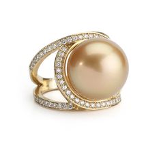 Elegant Orbital Golden pearl ring finished with a swirling diamond celestial surround that carries down the widely split shank. The golden pearl measures 15mm and the single set diamonds weigh approximately 0.80cts. The Orbital Ring can be sized and can be custom made with other pearls. Golden Pearl, Yellow Pearl, Pearl Necklace Designs, Emerald Cut Rings, Gold Cocktail Ring, Gold Cocktail, Pink Topaz, Split Shank, Pearl Diamond