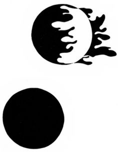 two black and white circles with flames coming out of the top, one in the middle