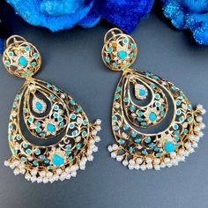 statement gold earrings Elegant Turquoise Kundan Earrings, Elegant Turquoise Meenakari Earrings, Turquoise Pierced Earrings For Wedding, Turquoise Kundan Earrings For Wedding, Turquoise Earrings For Wedding And Festivals, Traditional Turquoise Earrings For Wedding, Elegant Turquoise Earrings For Festivals, Elegant Turquoise Earrings For Festive Occasions, Elegant Turquoise Earrings For Festive Season