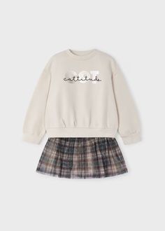 Girl Tulle Skirt and Sweatshirt Set Green Skirt Set, Girls Tulle Skirt, School Uniform Shoes, Beige Sweatshirt, One Piece Shirt, Polo Blouse, Check Skirt, Holiday Clothes, Designer Kids