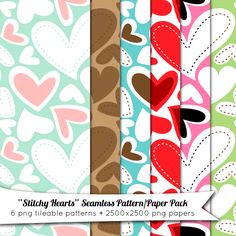 a set of four papers with hearts and giraffes on them, all in different colors