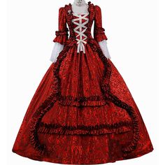 Silhouette:Princess; Hemline / Train:Maxi; Season:All Seasons; Sleeve Length:3/4-Length Sleeve; Gender:All; Types:Dress; Holiday:Masquerade,Carnival,Halloween; Style:Colonial Period,Princess,Vintage; Elasticity:Inelastic; Occasion:Halloween,Party,Performance; Material:Lace,Stretch satin; Age Group:Adults; Characters:Cinderella; Neckline:V Neck; Sleeve Type:Juliet Sleeve; Special Size:Normal; Listing Date:04/25/2023; Bust:; Height:; Hip:; Waist:; SizeChart1_ID:2:183870 Fitted Cosplay Costume With Ruffles For Halloween, Ruffled Costumes For Cosplay Events, Cosplay Costumes With Ruffles For Fancy Dress, Gothic Costumes For Halloween Fancy Dress, Gothic Halloween Costume For Fancy Dress, Fitted Halloween Costume With Ruffles, Long Sleeve Fancy Dress For Cosplay Events, Gothic Ruffled Cosplay Costume For Halloween, Gothic Style Ruffle Cosplay Costume For Halloween