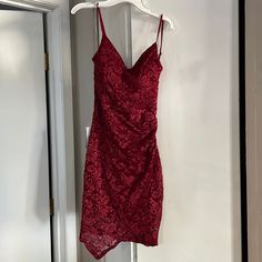 Beautiful Red Sparkle Emerald Sundae Size Small Brand New With Tags So Pretty For A Wedding Red Lace Dress With Spaghetti Straps, Sheer Overlay Dress, White Halter Top, Banquet Dresses, Halter Top Dresses, Red Sparkle, Midi Ruffle Dress, Form Fitting Dress, Lace Blue Dress