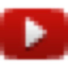 a red square with a white arrow on it's center and the word youtube below