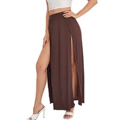 Coffee Multi High Split Sexy Long Skirt Long Beach Wear, Skirt Street Style, Empire Dresses, Beachwear Skirt, Set Outfits, Women Sweaters Winter, High Waist Skirt, Vintage Skirts, Womens Kimono