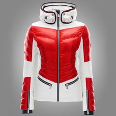 Toni Sailer Ginger Jacket flame red Red Ski Jacket, Athletic Wear Womens, Ski Fashion, Skiing Outfit, Shiny Clothes, Aarhus, Ski Wear, Winter Fashion Outfits, Ski Jacket