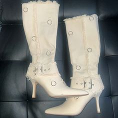 Brand New, Never Worn Stylish Beige Women’s Boots! Beige Heel Boots, Cream Boots, Beige Fashion, Beige Boots, Fashion Nova Shoes, Beige Heels, Bling Shoes, Heel Boots, Shoes Heels Boots