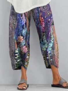 Pockets Printed Casual Pants Multicolor Baggy Straight Leg Pants, Multicolor Baggy Straight Leg Bottoms, Baggy Multicolor Straight Leg Bottoms, Baggy Multicolor Pants For Summer, Baggy Multicolor Wide-leg Pants, Baggy Wide Leg Multicolor Pants, Multicolor Relaxed Fit Trousers, Multicolor Wide-leg Pants For Fall, Spring Baggy Multicolor Bottoms